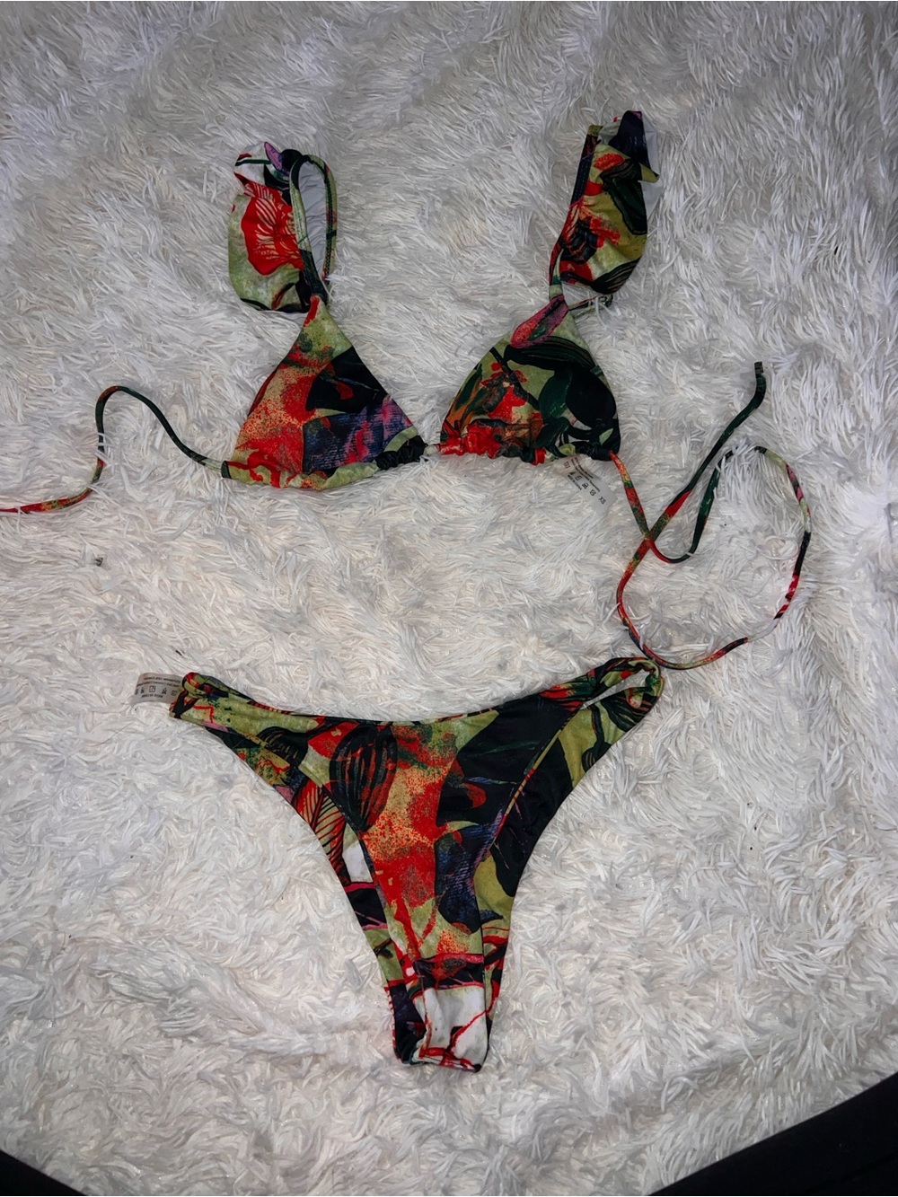 Tropical Floral Tie-Back Bikini Set - Multicolor